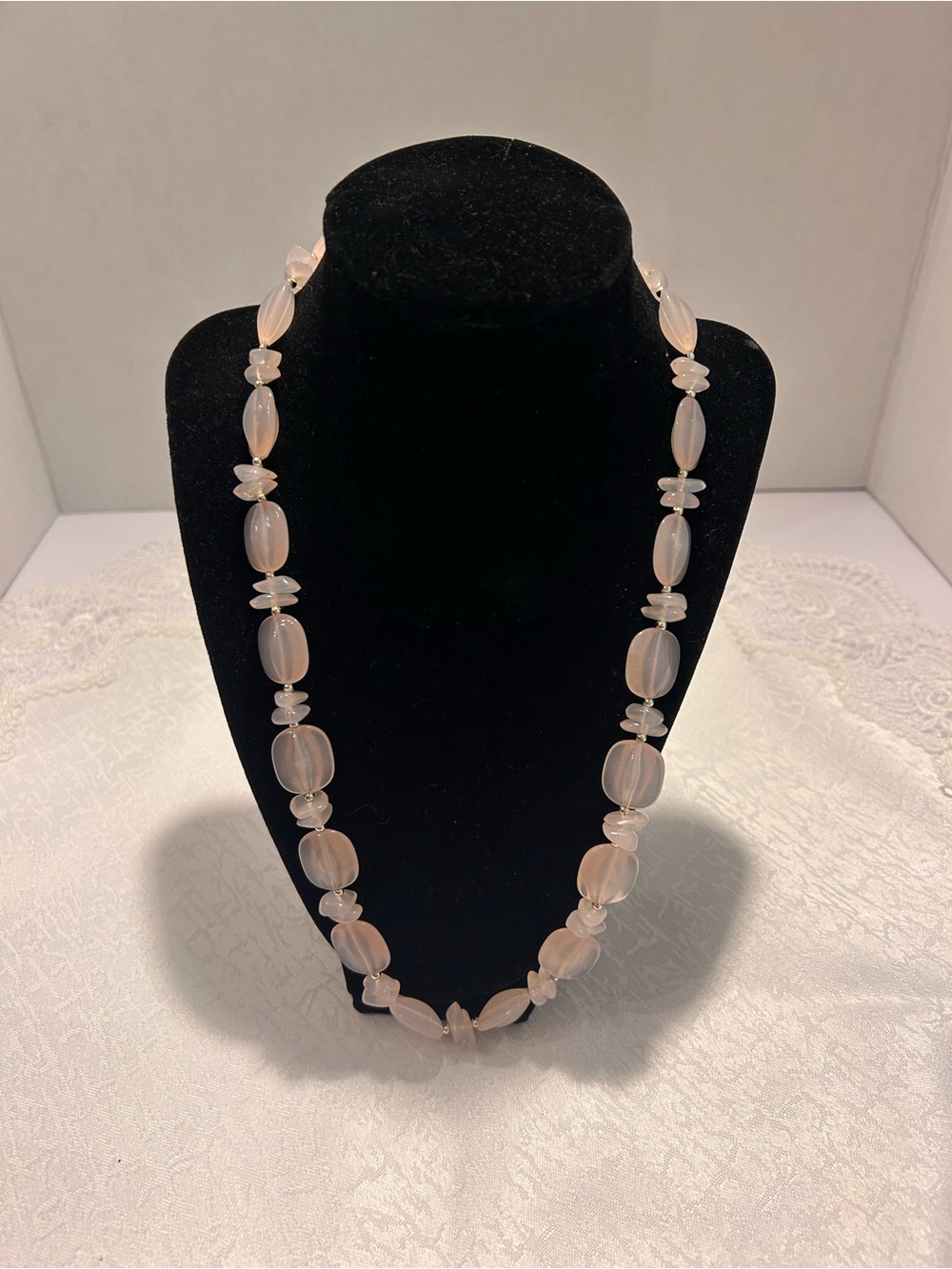 Vintage Rose Quartz Beaded Statement Necklace-Polished Chunky Gemstone Strand